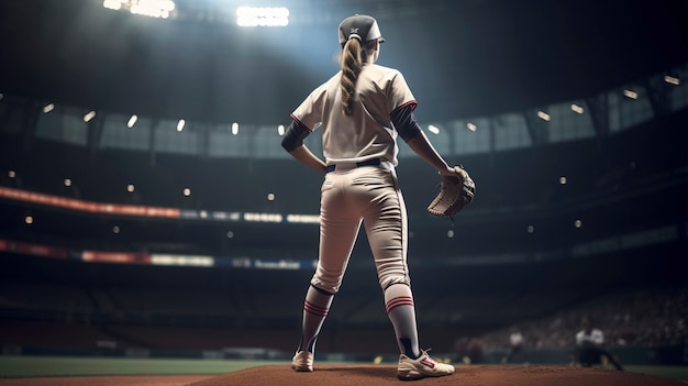 Free photo full shot woman playing baseball