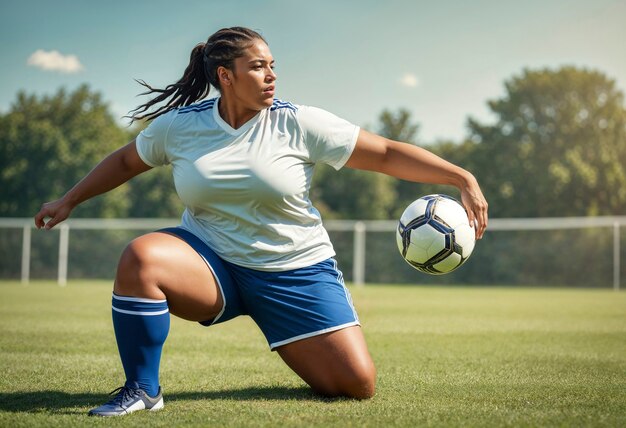 Full shot woman playing football