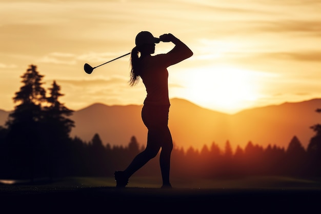 Free photo full shot woman playing golf in nature