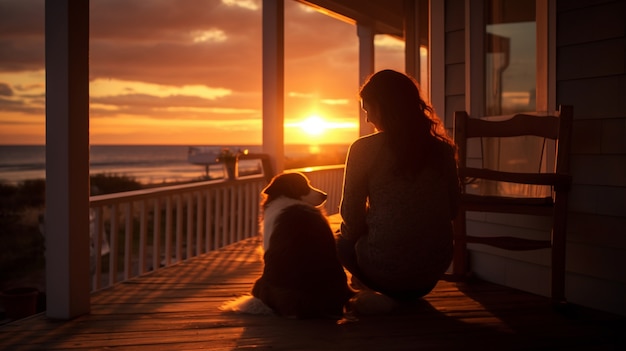 Full shot woman with cute dog