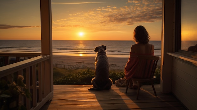 Full shot woman with cute dog