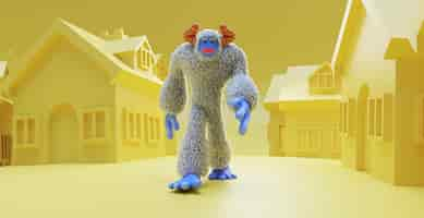 Free photo full shot yeti cartoon with buildings