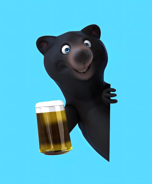 Free Photo fun 3d cartoon bear with a beer