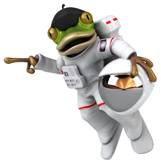 Free photo fun 3d cartoon frog astronaut