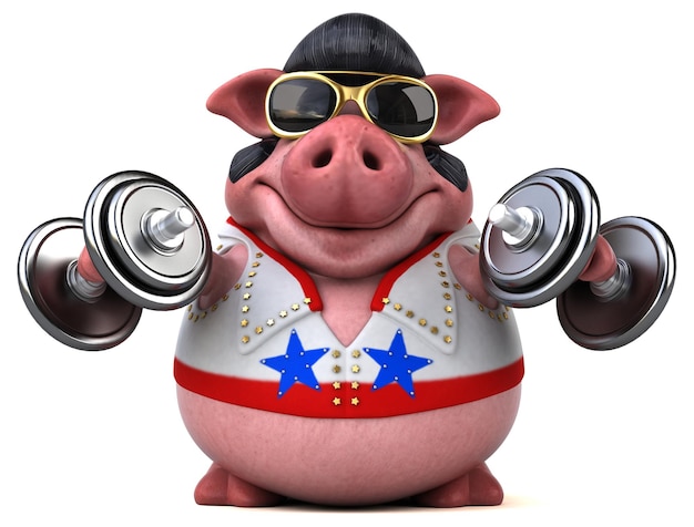 Free photo fun 3d cartoon illustration of a pig rocker