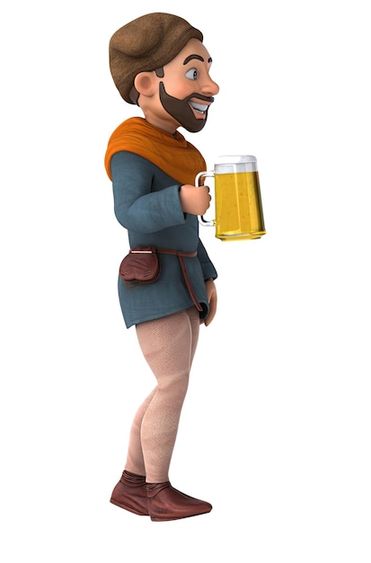 Free photo fun 3d cartoon medieval man with a beer