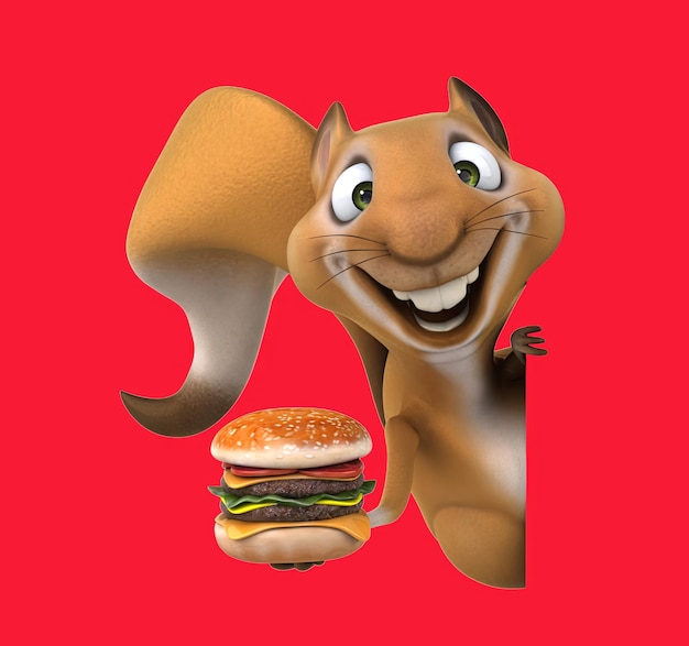 Free Photo fun 3d cartoon squirrel with a hamburger