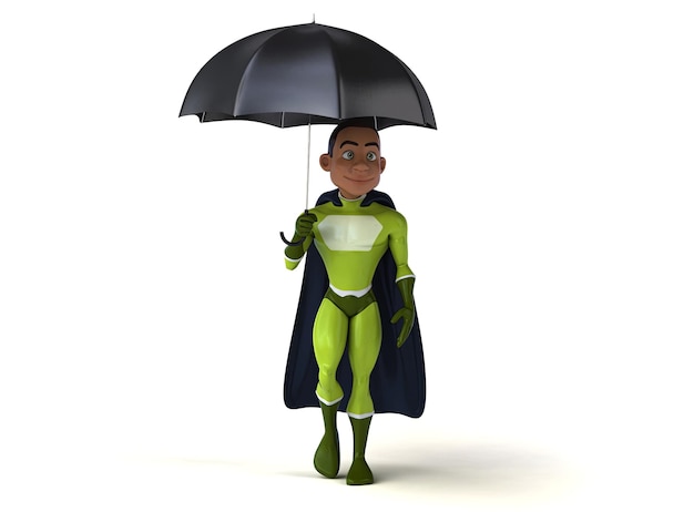 Free Photo fun 3d cartoon superhero walking with an umbrella