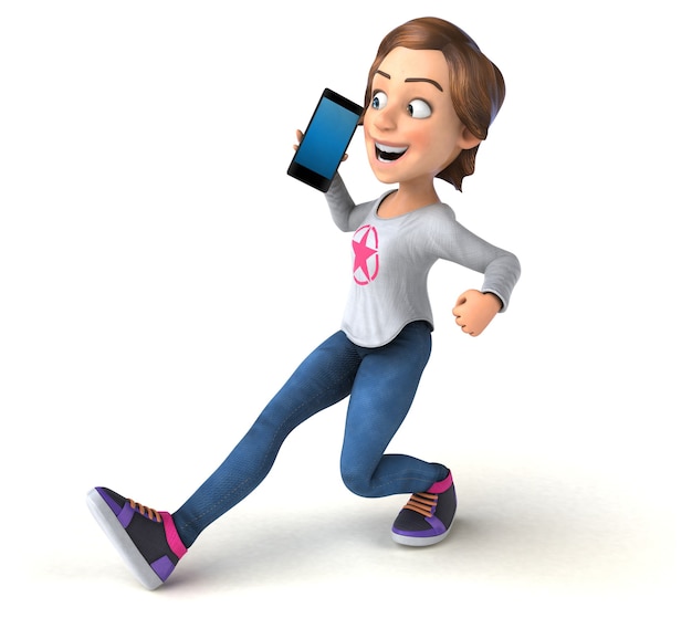 Fun 3D cartoon teenage girl with a phone