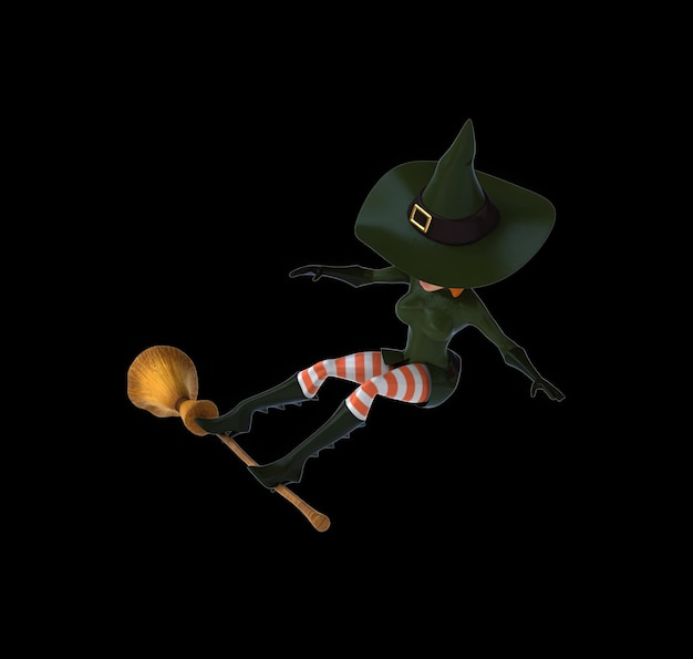 Free Photo fun 3d cartoon witch flying