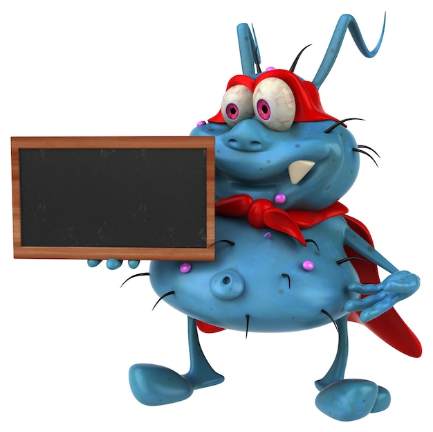 Free Photo fun 3d germ monster holding a blackboard