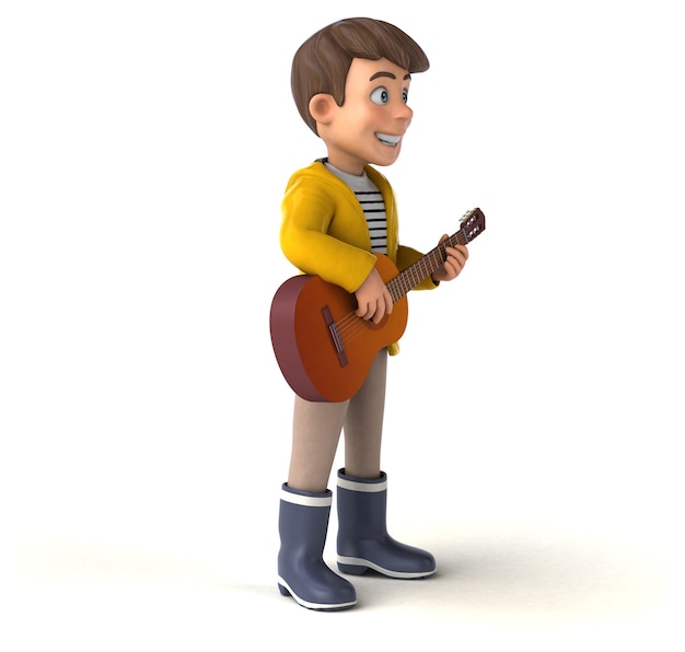 Fun 3D Illustration of a cartoon kid with rain gear