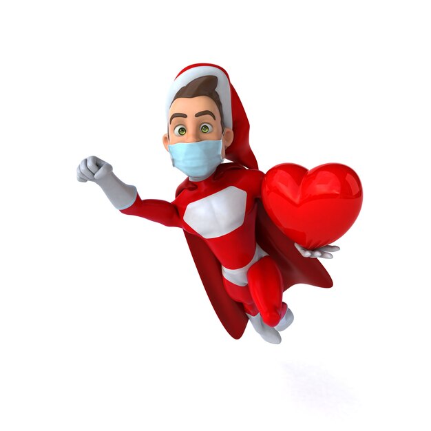 Fun 3D illustration of a cartoon Santa Claus with a mask