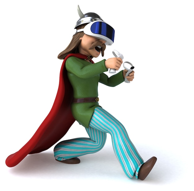 Free photo fun 3d illustration of a gaul with a vr helmet