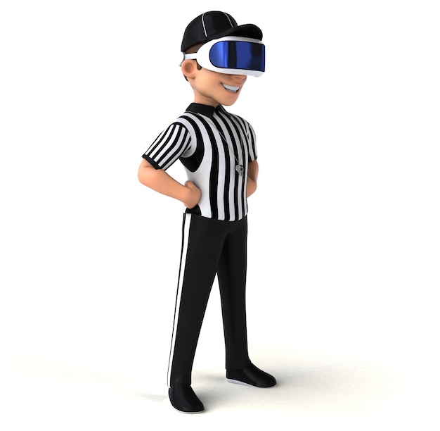 Fun 3D Illustration of a referee with a VR Helmet