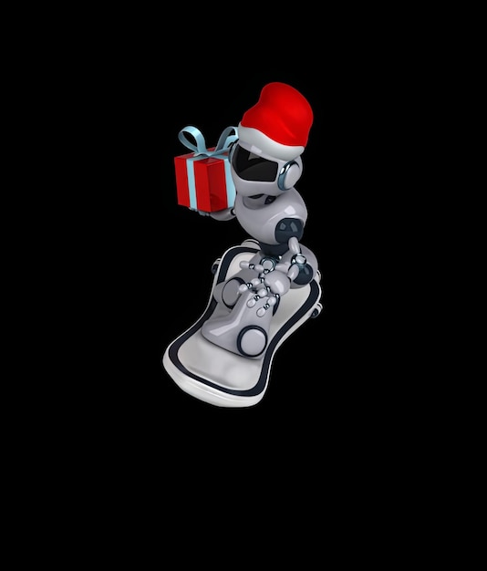 Free photo fun 3d santa robot surfing