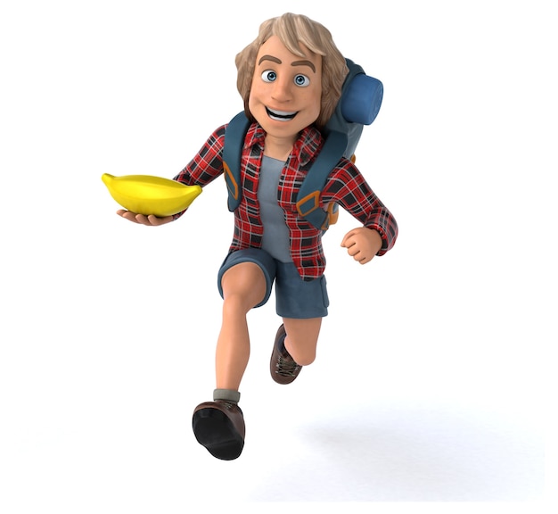 Free photo fun backpacker cartoon guy