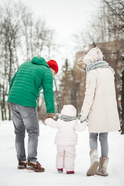 fun family snow mother walk