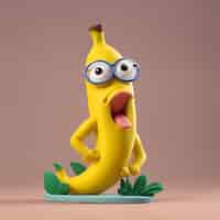 Free photo funny banana character with glasses and green leaves 3d illustration