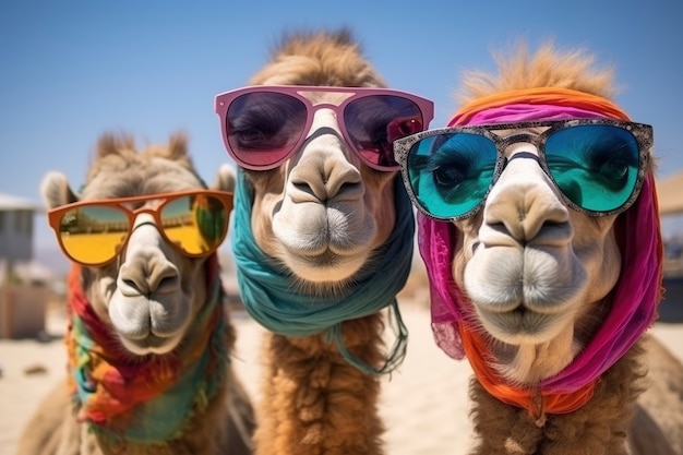 Free photo funny camels with glasses