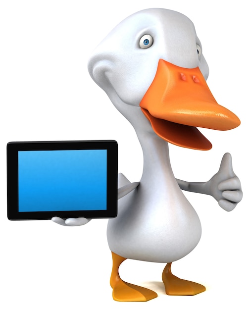 Free photo funny duck 3d illustration with tablet