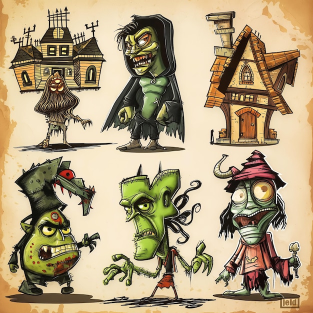 Free photo funny evil monsters for the design of cards and posters for halloween drawings as stickers