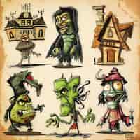 Free photo funny evil monsters for the design of cards and posters for halloween drawings as stickers