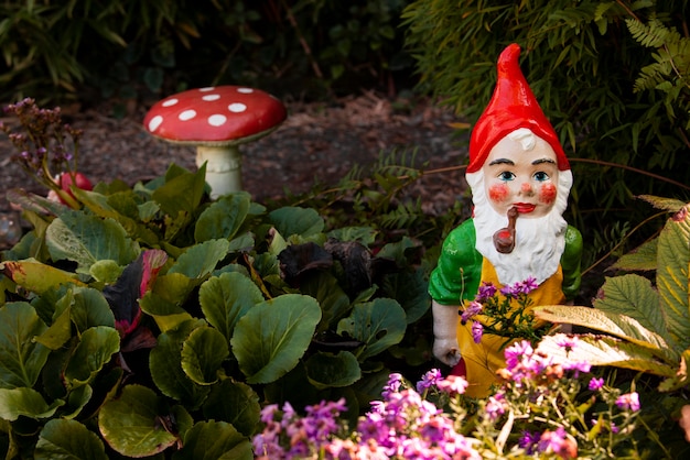 Funny garden gnome with copy space