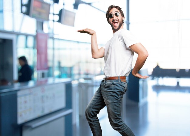 Funny guy dancing with blurred background