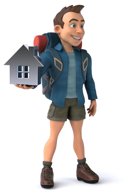 Free photo funny illustration of a 3d cartoon backpacker