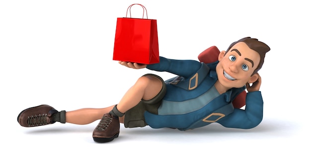 Free photo funny illustration of a 3d cartoon backpacker