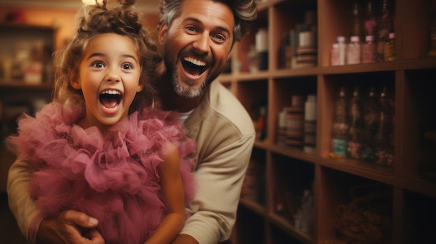 Funny image of father and daughter laughing together