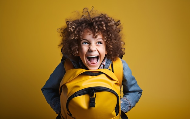 Free photo funny little kid with backpack