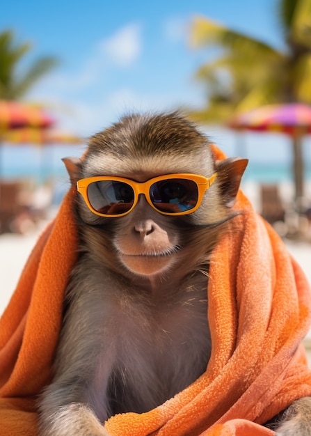 Free Photo funny monkey at beach