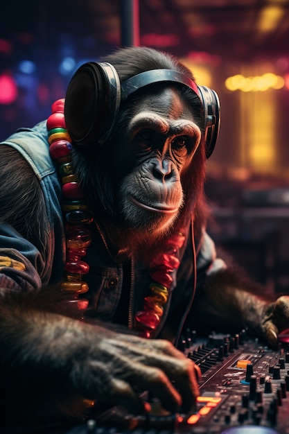 Funny monkey being dj