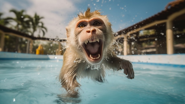 Free photo funny monkey at pool