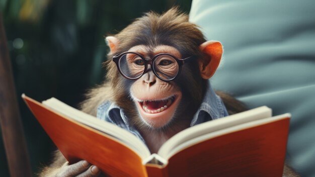 Funny monkey reading book