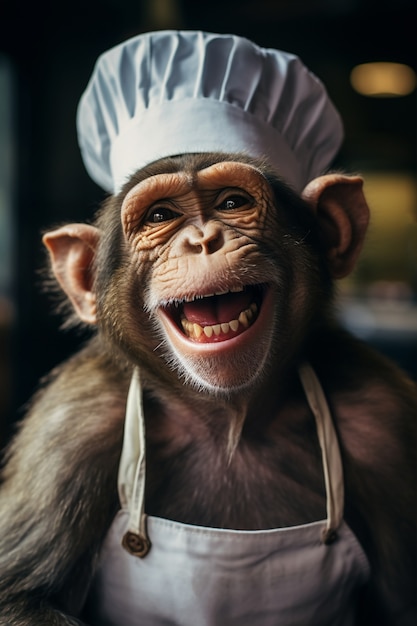 Free photo funny monkey with cook outfit