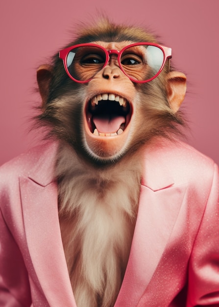 Free Photo funny monkey with glasses in studio