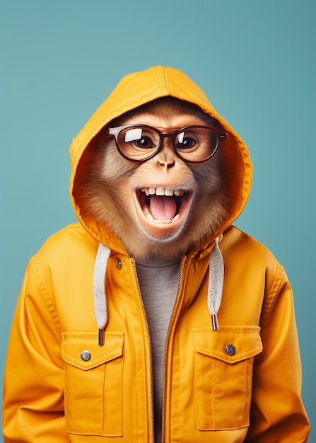 Funny monkey with glasses in studio