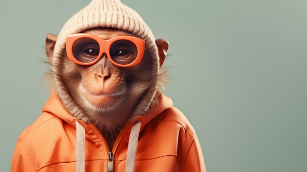 Funny monkey with glasses in studio