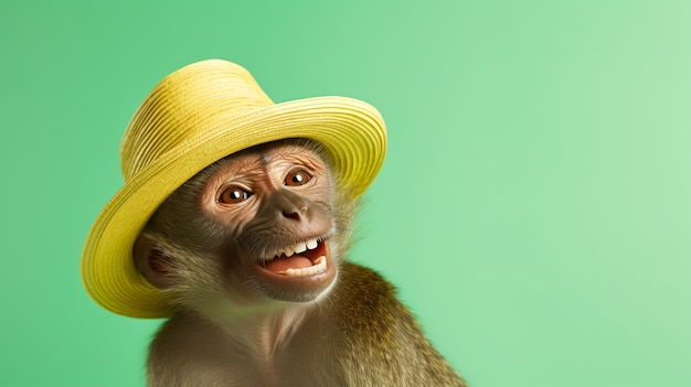 Funny monkey with hat in studio