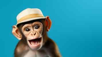 Free photo funny monkey with hat in studio