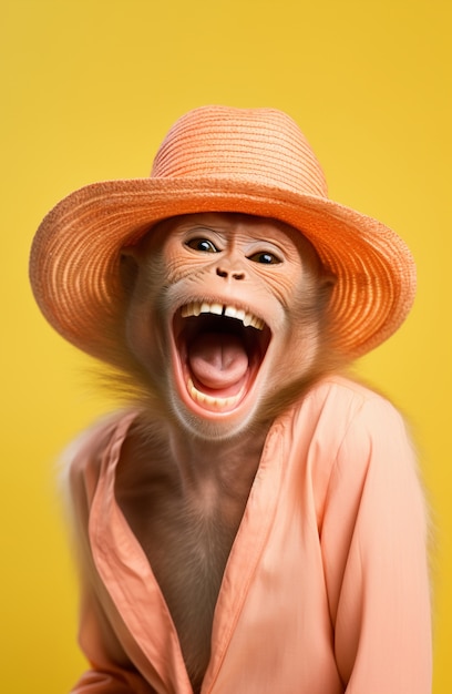 Funny monkey with hat in studio