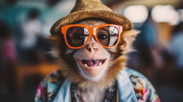 Free Photo funny monkey with sunglasses in studio