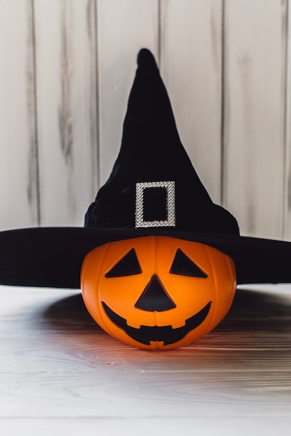 Free Photo funny pumpkin in witch hat