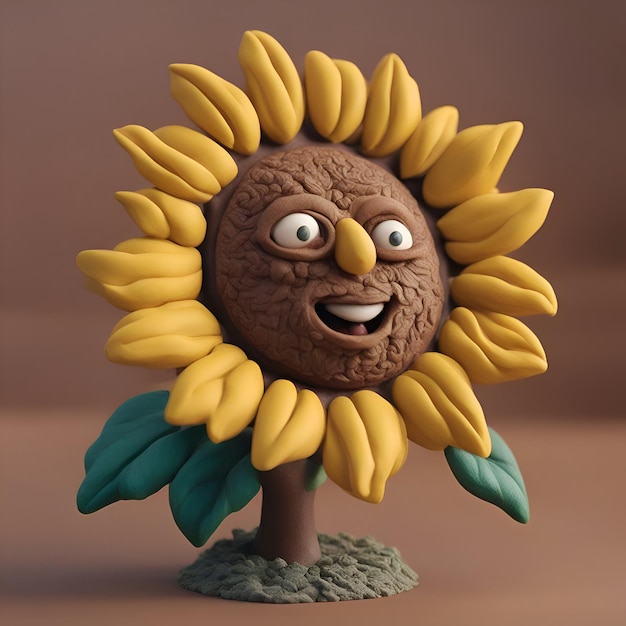 Free photo funny sunflower made of clay 3d rendering computer digital drawing