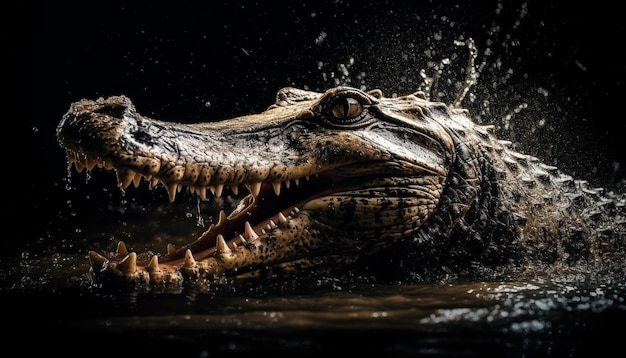 Free Photo furious crocodile large teeth pose danger underwater generative ai