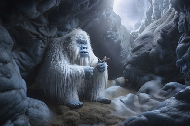 Free Photo furry yeti character creature in winter landscape