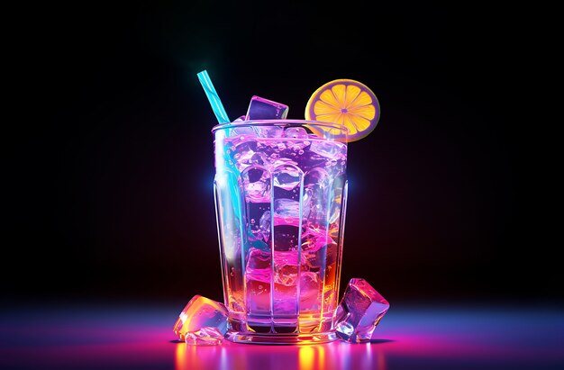 Futuristic brightly colored glass with soda cocktail